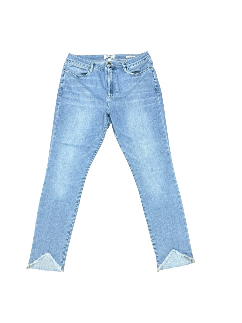 👖 FRAME Le Skinny de Jeanne Crop Jeans Light Blue Wash Raw V Hem Women's Size 34